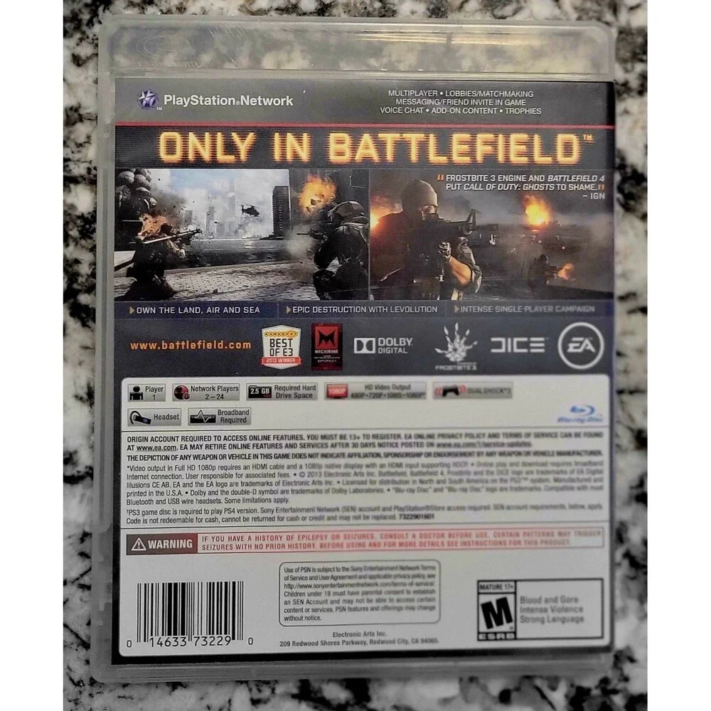 SOBY PLAYSTATION 3 PS3: Battlefield 4,CIB,TESTED,MANUAL,CLN DISC, FAST SHIPPING
